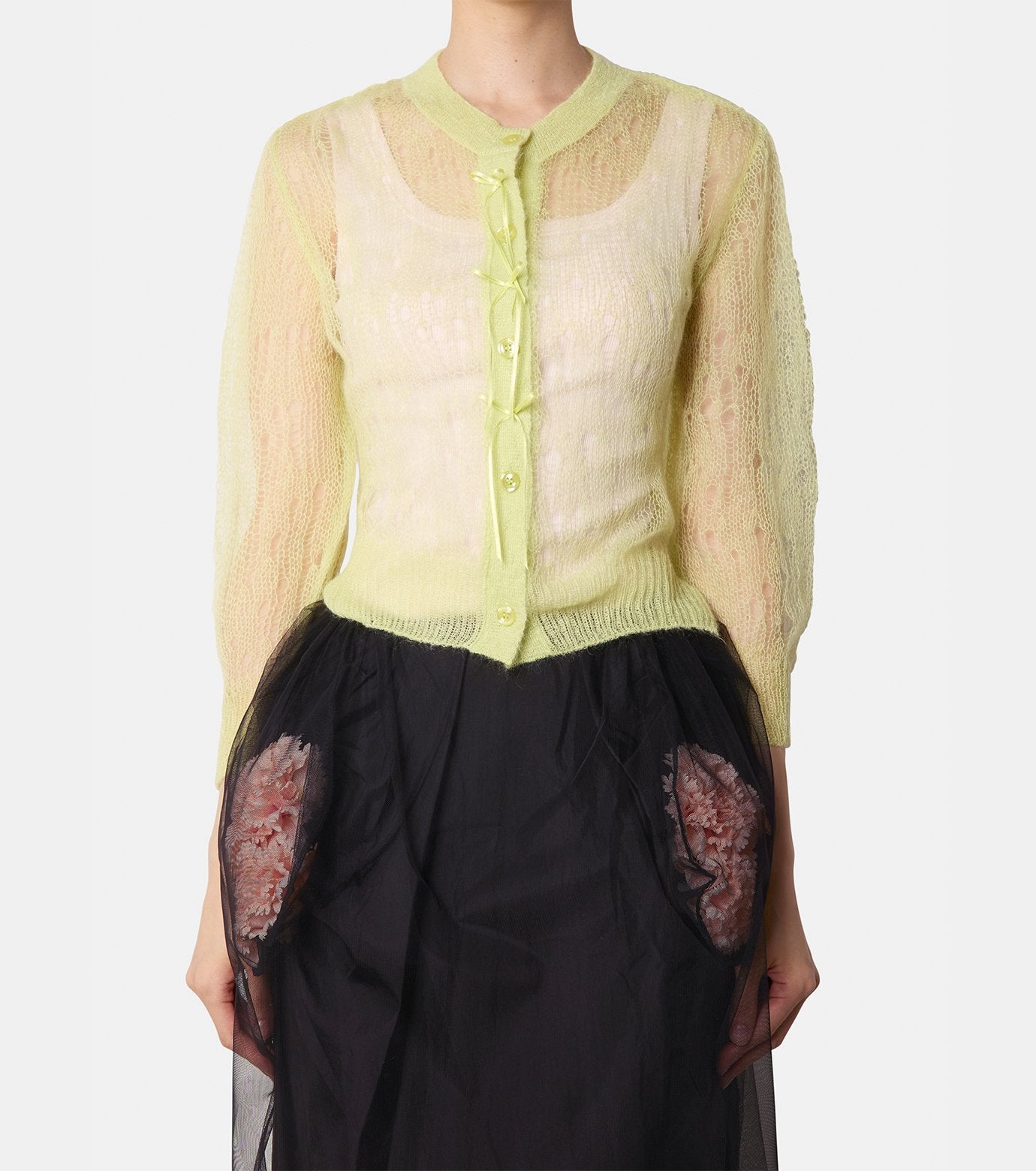Cropped LS Cardigan w/Bow Ribbon
