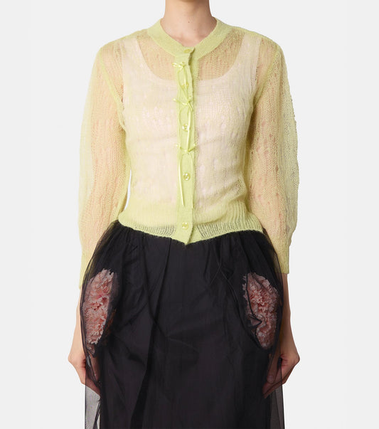 Cropped LS Cardigan w/Bow Ribbon