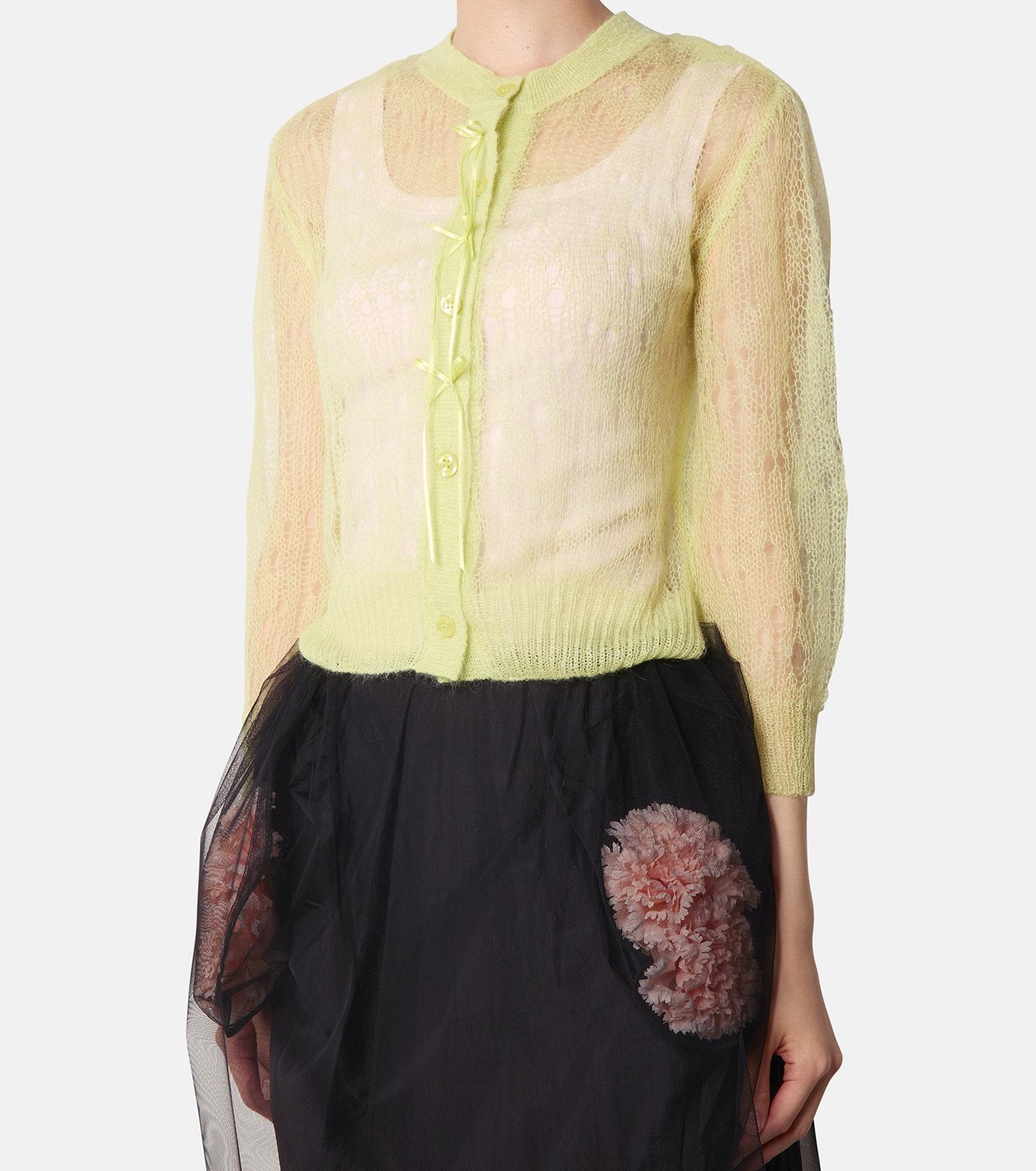 Cropped LS Cardigan w/Bow Ribbon