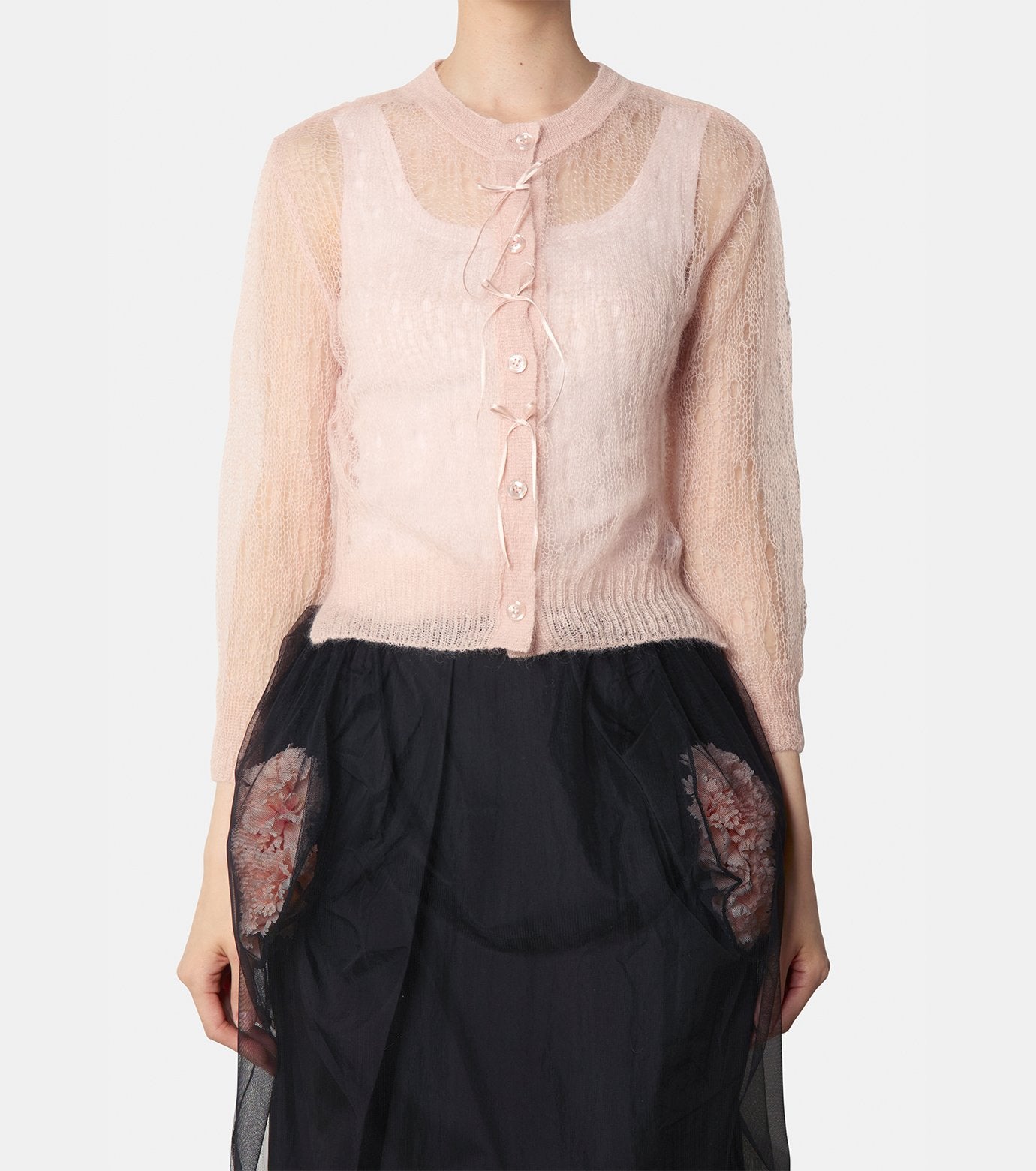 Cropped LS Cardigan w/Bow Ribbon