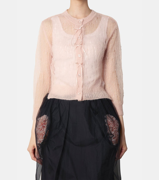 Cropped LS Cardigan w/Bow Ribbon