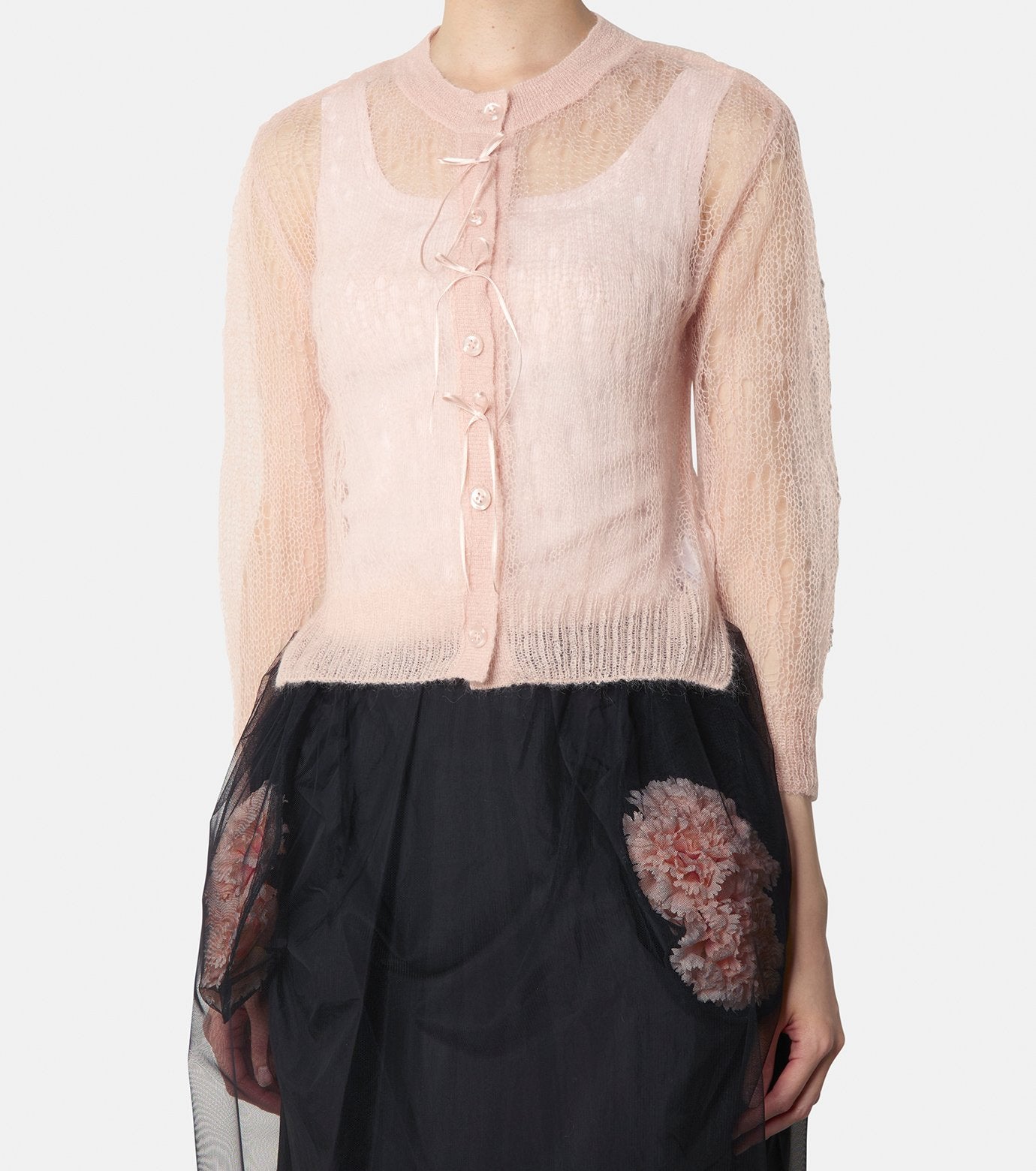 Cropped LS Cardigan w/Bow Ribbon