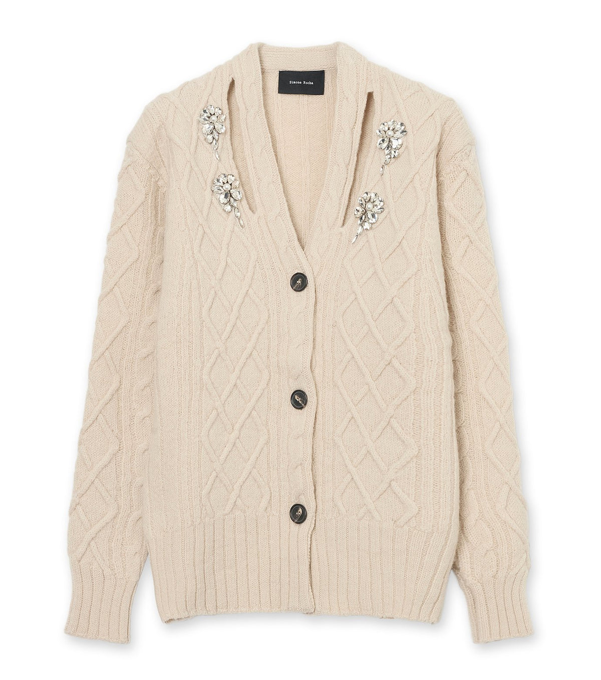 Cable Knit Slash Cardigan w/Emb