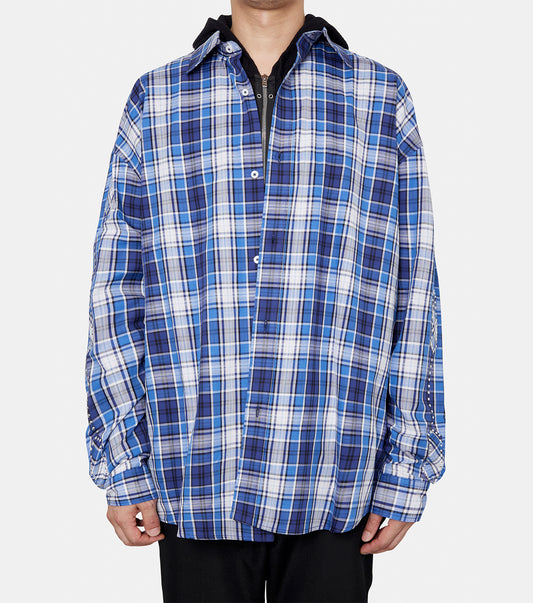 STUD-EMBELLISHED L/S PLAID SHIRT