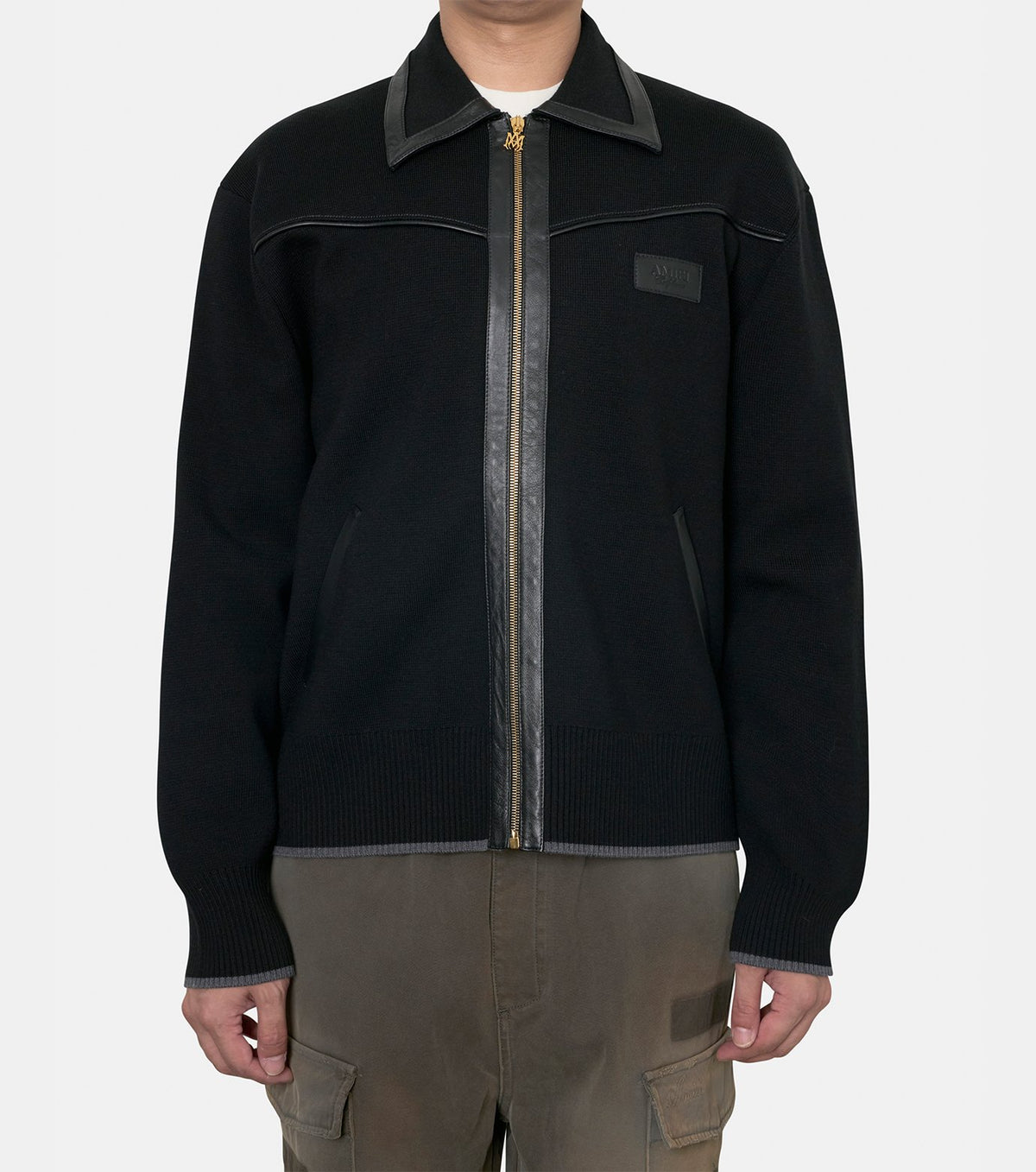 LEATHER TRIM ZIPPED BLOUSON