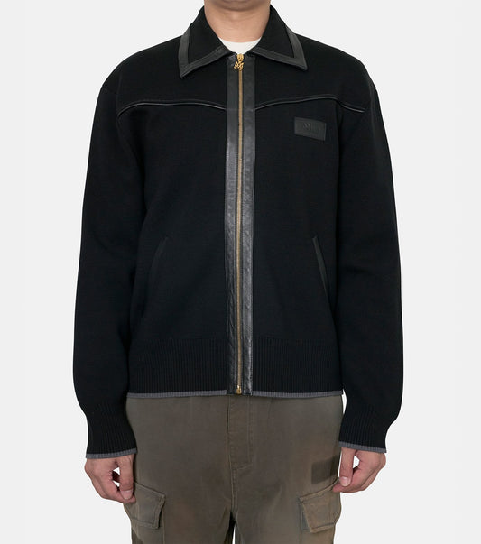 LEATHER TRIM ZIPPED BLOUSON