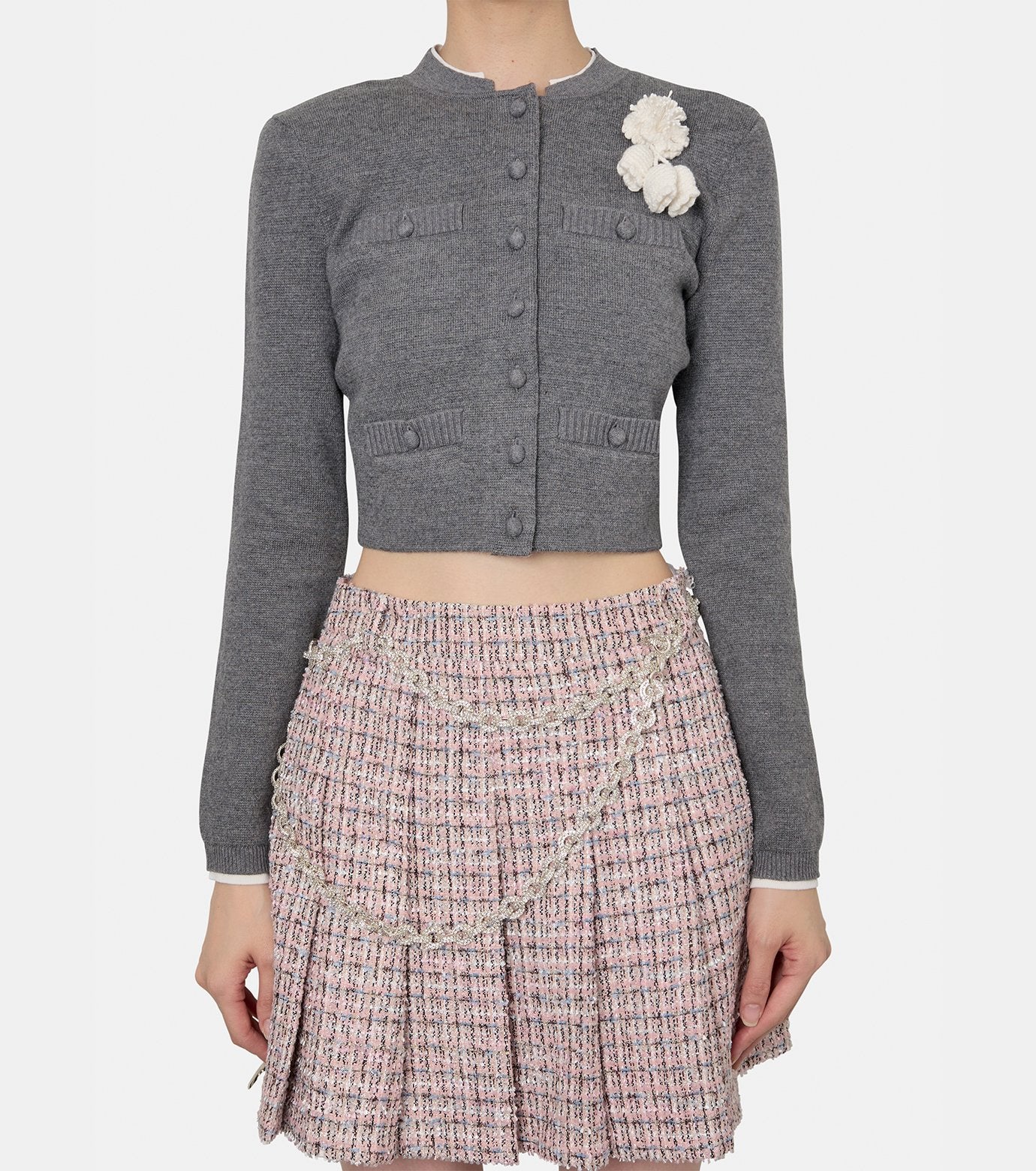Grey Crochet Flower Cardigan
