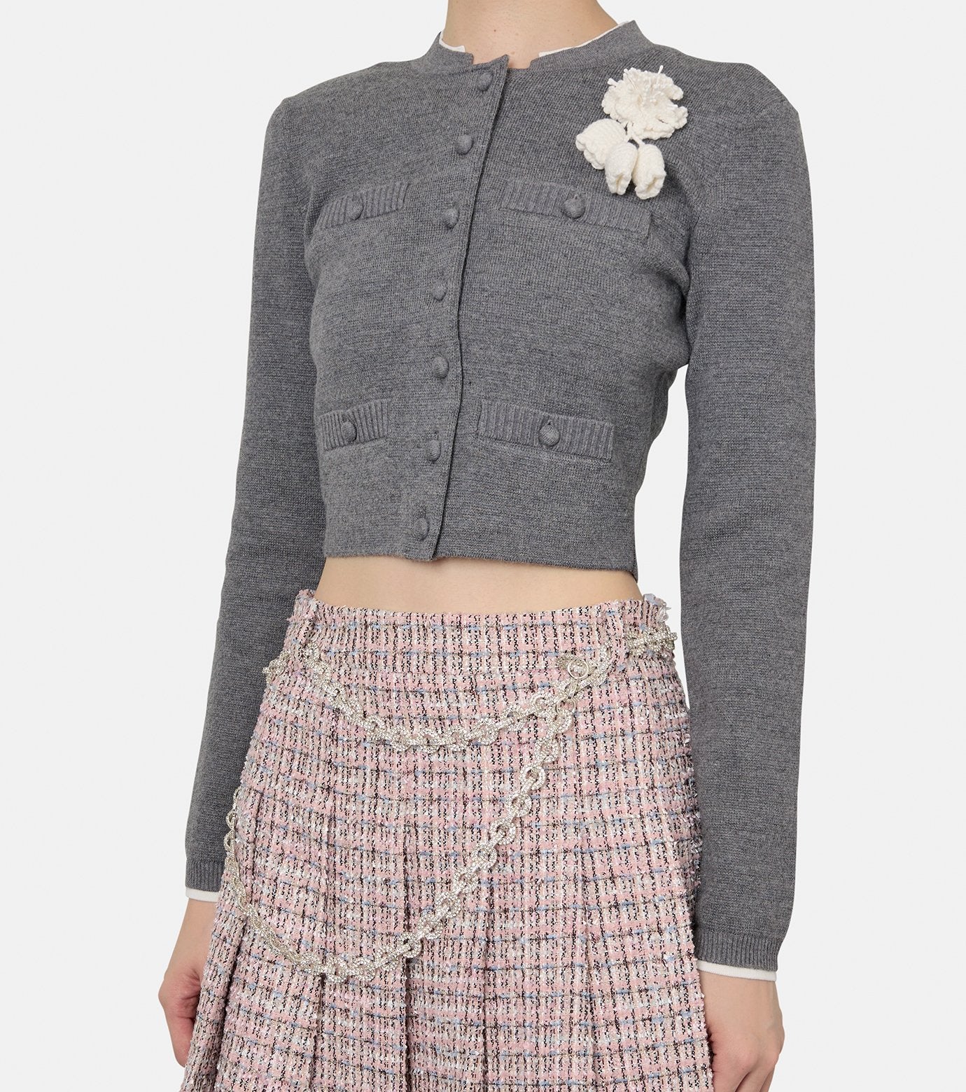 Grey Crochet Flower Cardigan