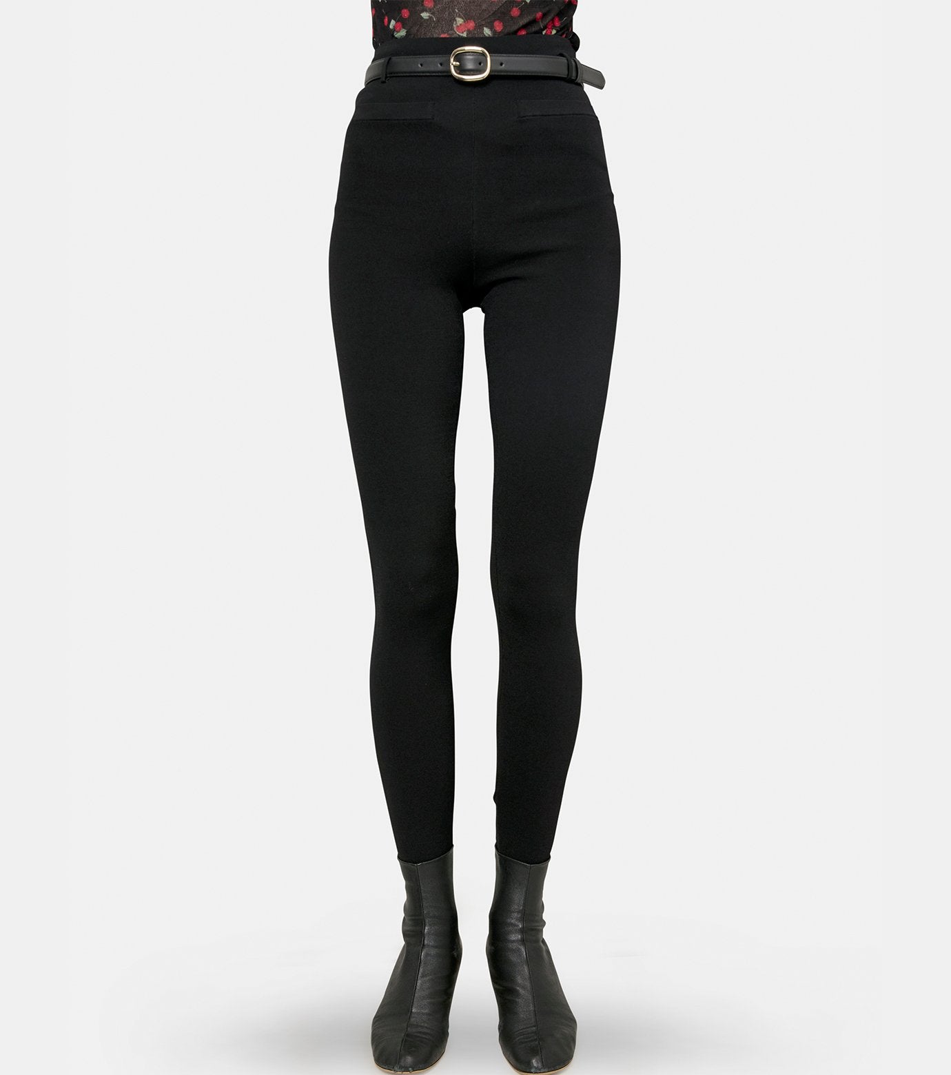 Black Belted Knit Leggings