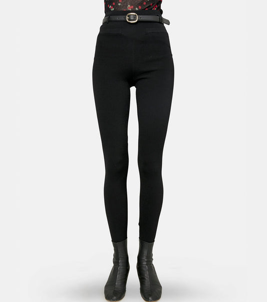 Black Belted Knit Leggings