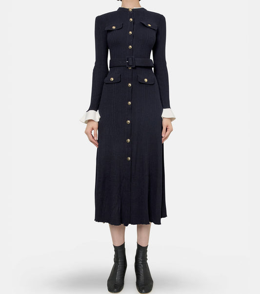 Navy Viscose Knit Midi Dress