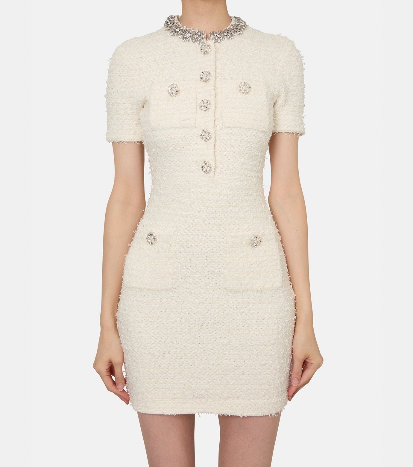 Cream Textured Knit Mini Dress