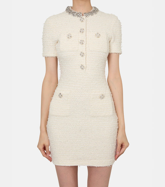 Cream Textured Knit Mini Dress
