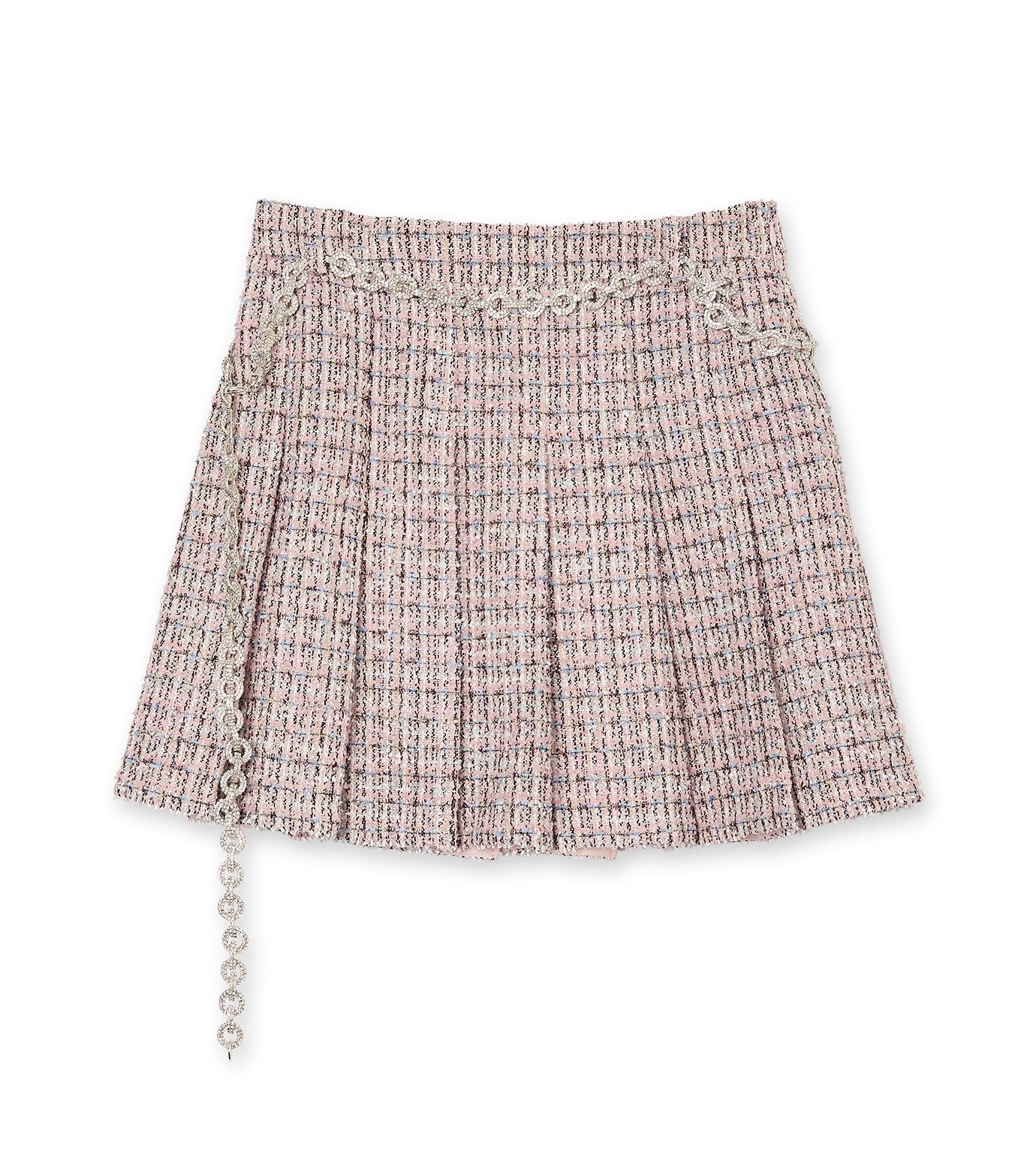 Pink Boucle Crystal Belt Mini Skirt