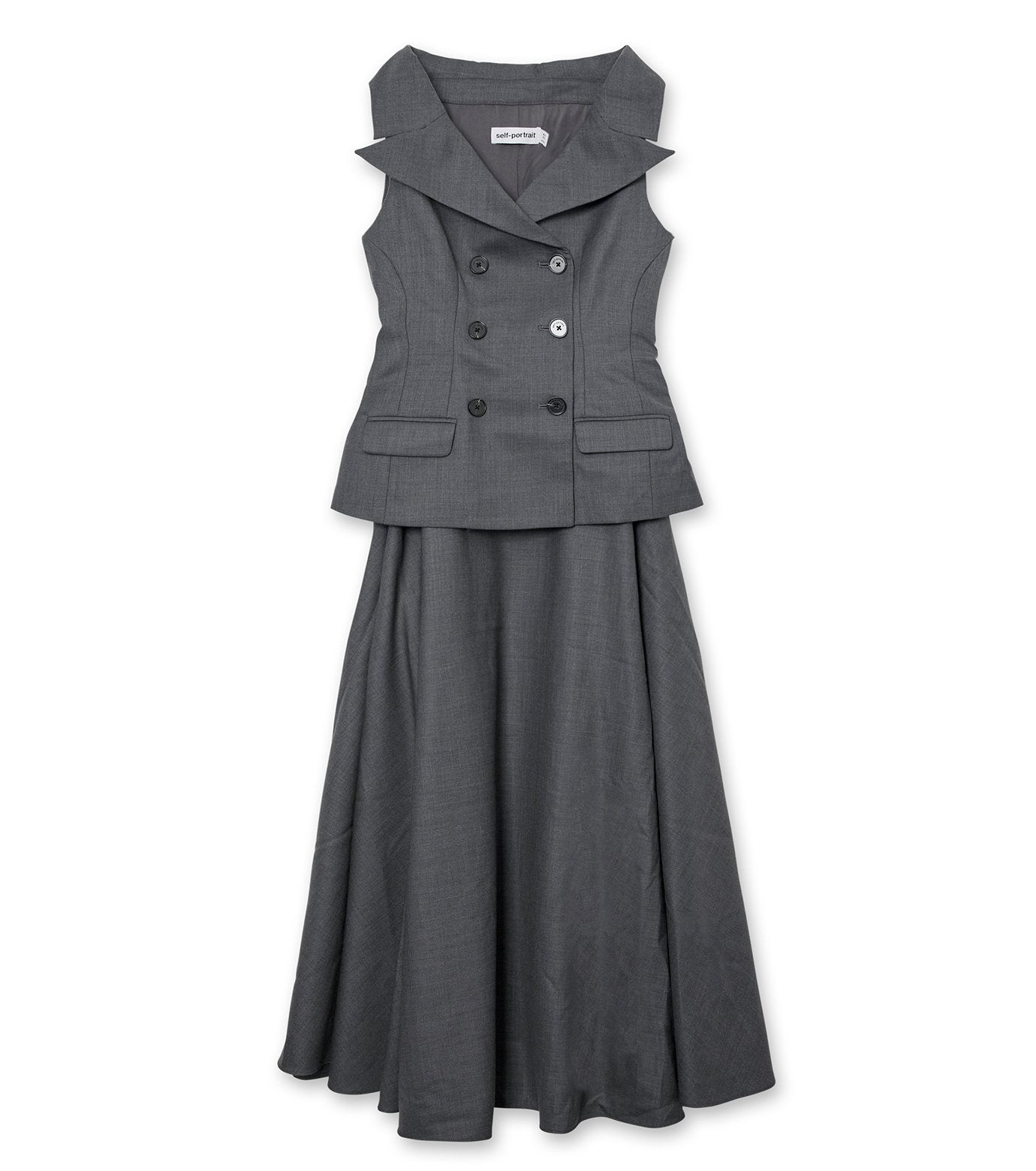 Grey Wool Tailored Midi Dress