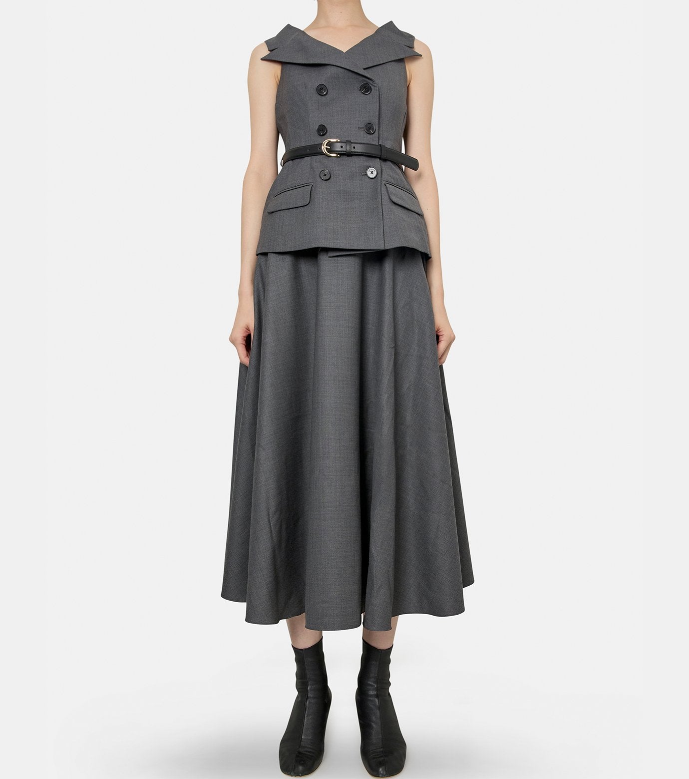 Grey Wool Tailored Midi Dress