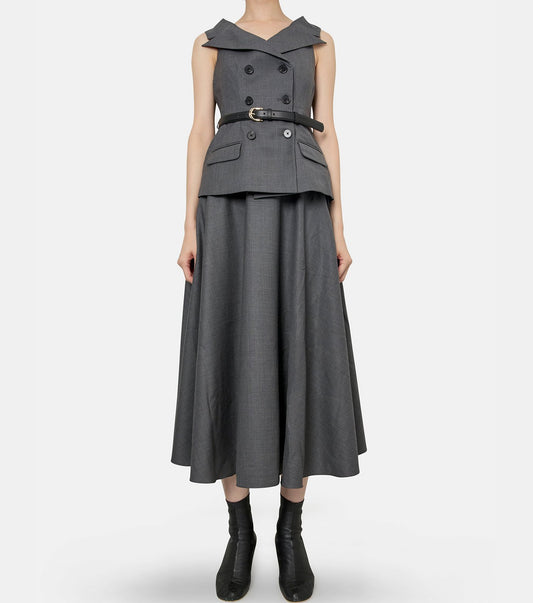 Grey Wool Tailored Midi Dress