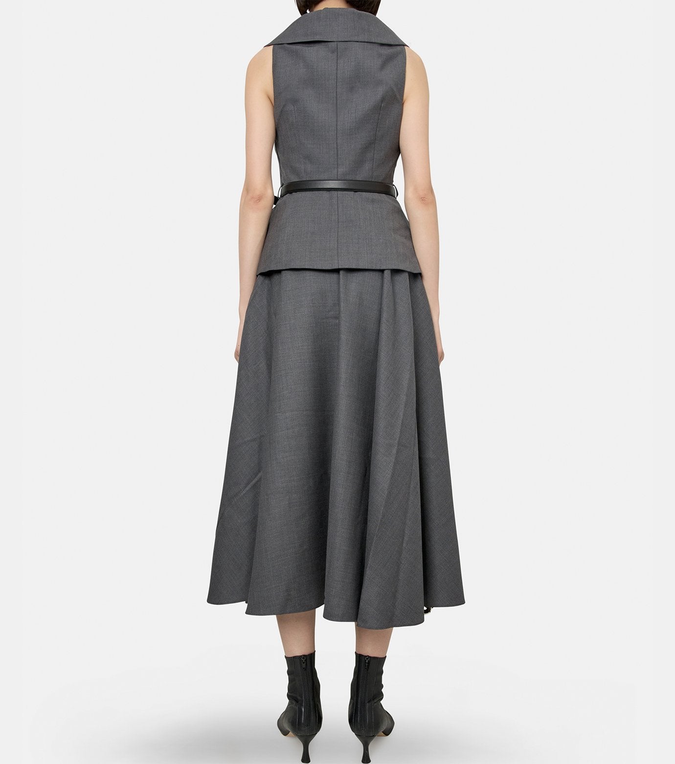 Grey Wool Tailored Midi Dress