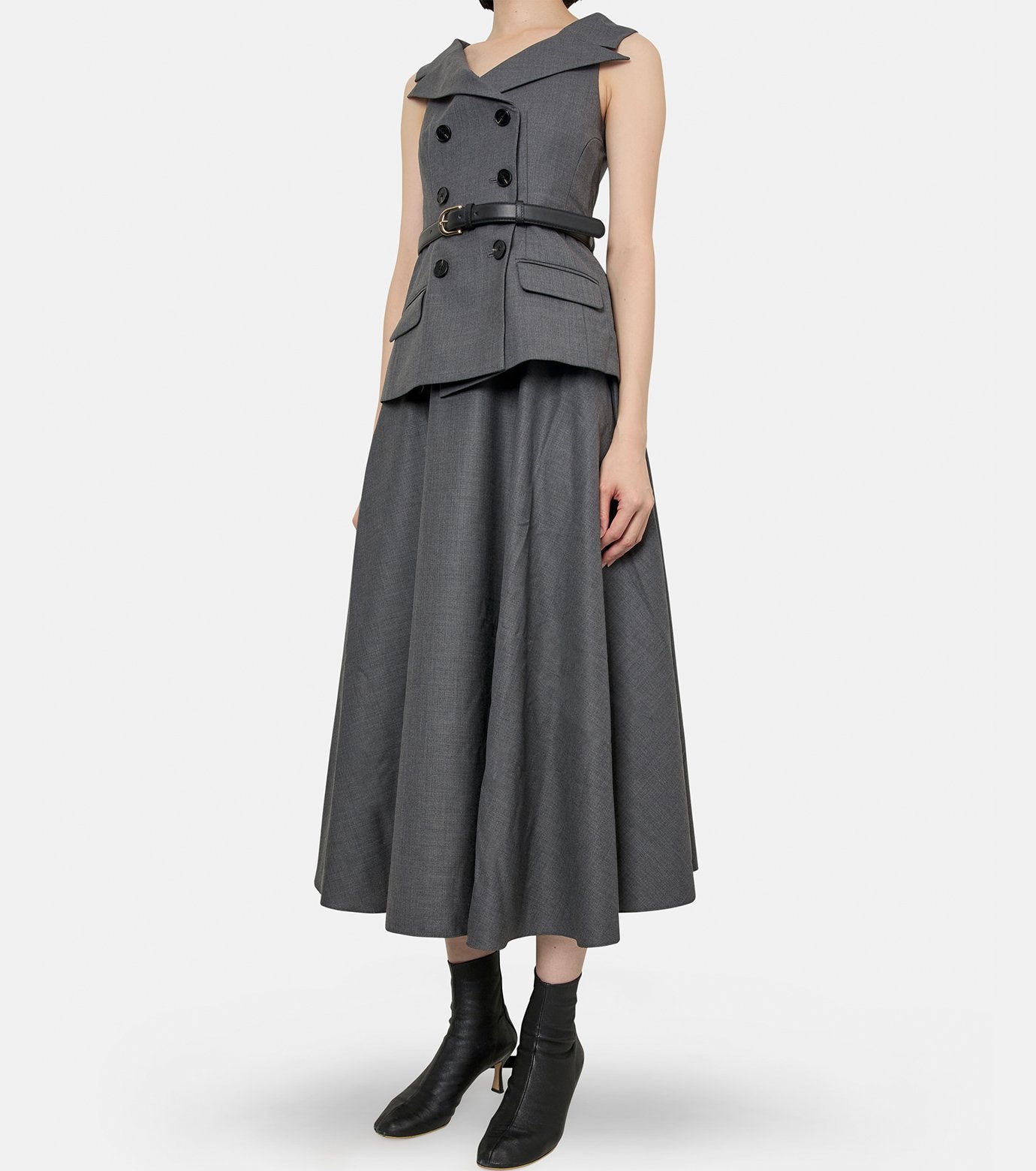 Grey Wool Tailored Midi Dress