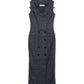 Grey Herringbone Wool Midi Dress