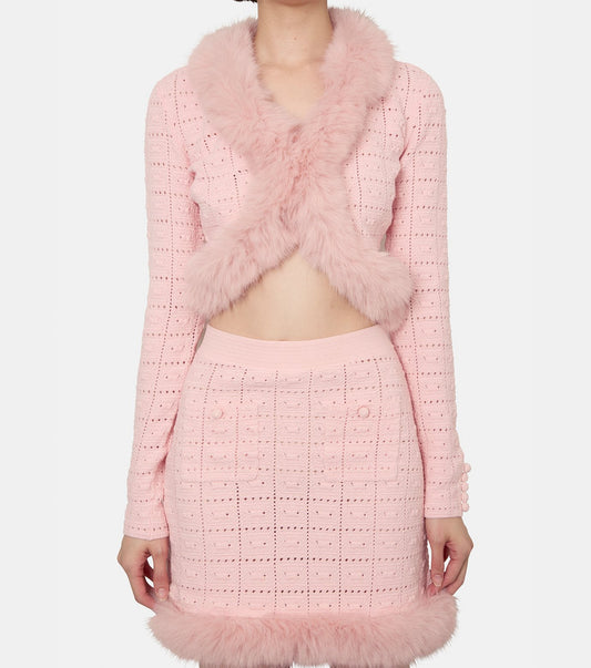 Pink Fur Collar Cardigan