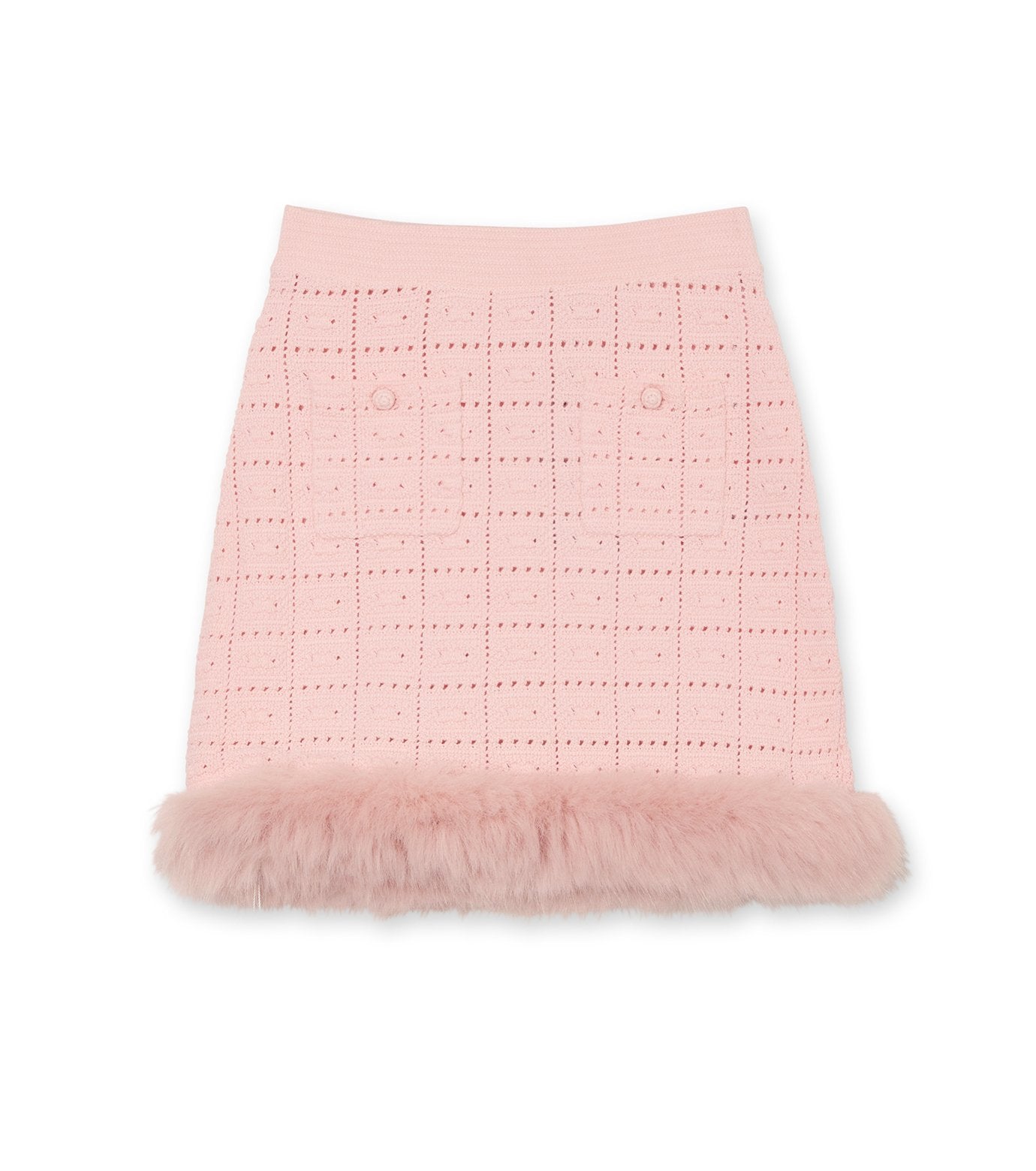 Pink Fur Hem Knit Skirt