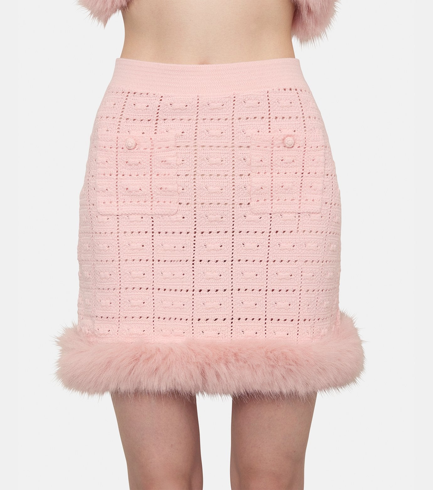Pink Fur Hem Knit Skirt