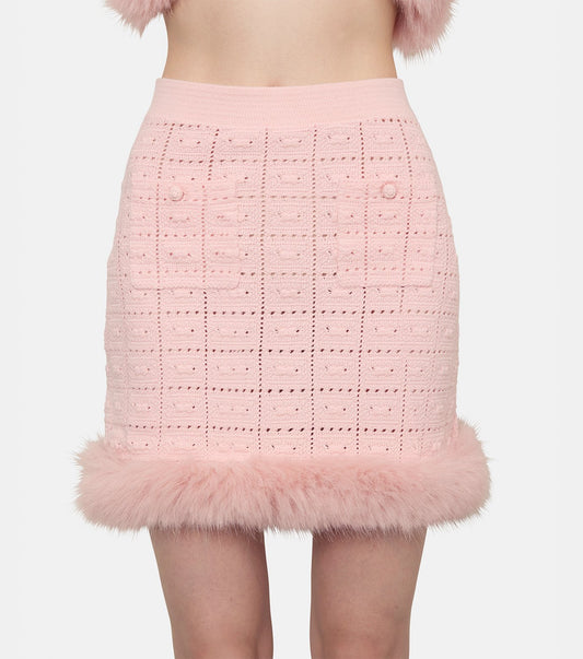 Pink Fur Hem Knit Skirt