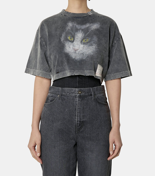 Bleacked Cropped Cat Tee