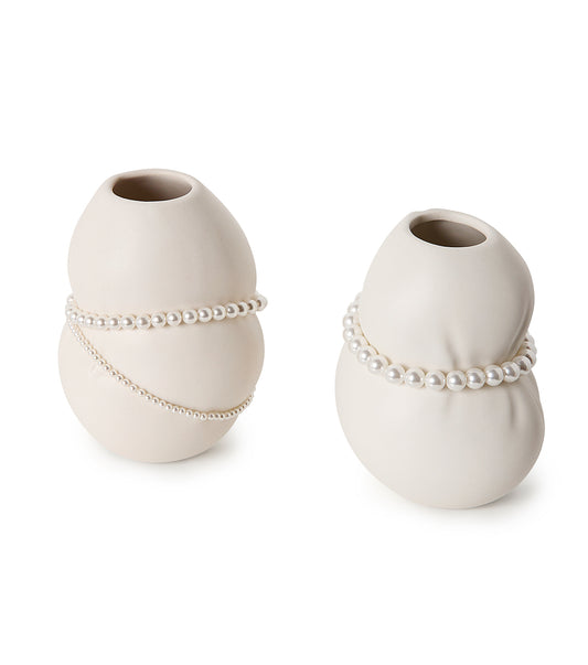 Set of 2 Small Vessel w/Faux Pearls