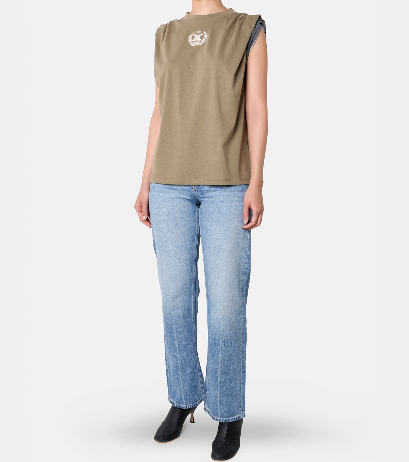 Corset Emblem Tucked Slv Tshirt