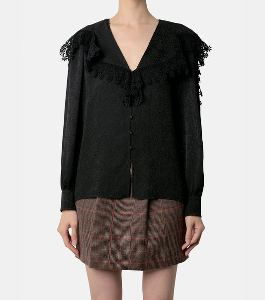 Jacquard Lace Trim Blouse