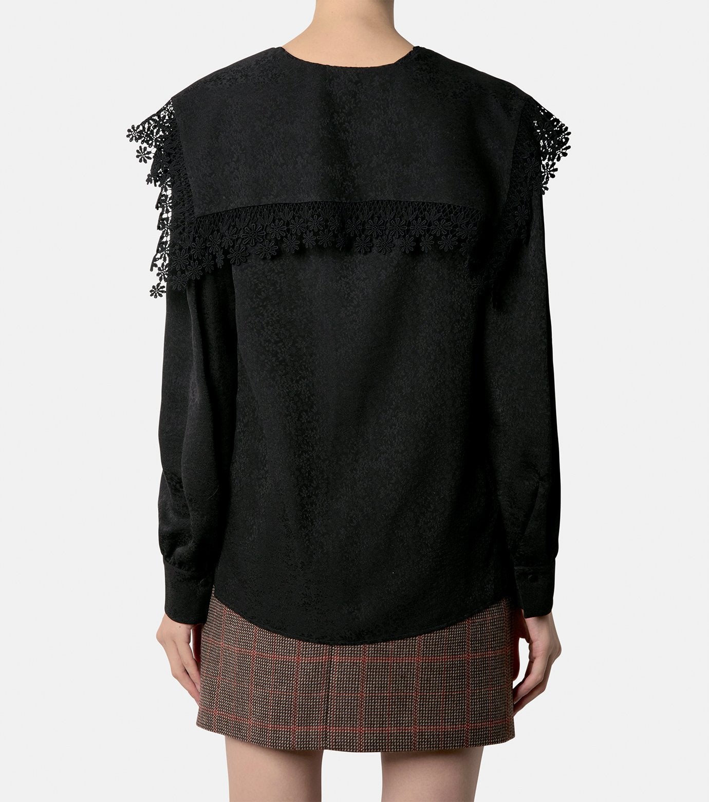 Jacquard Lace Trim Blouse