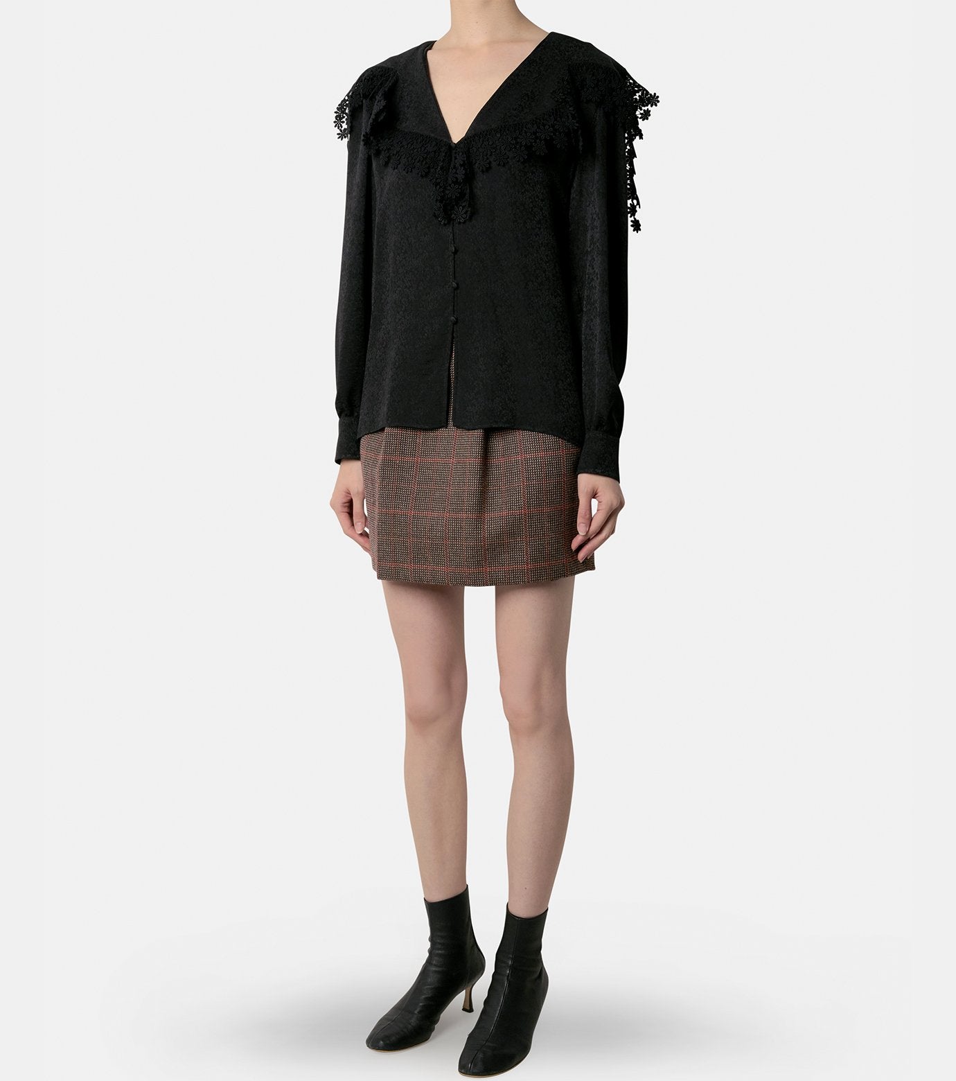 Jacquard Lace Trim Blouse