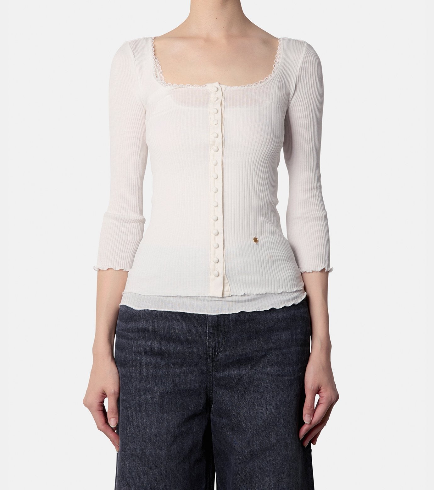 Rib Jersey Front Button Top