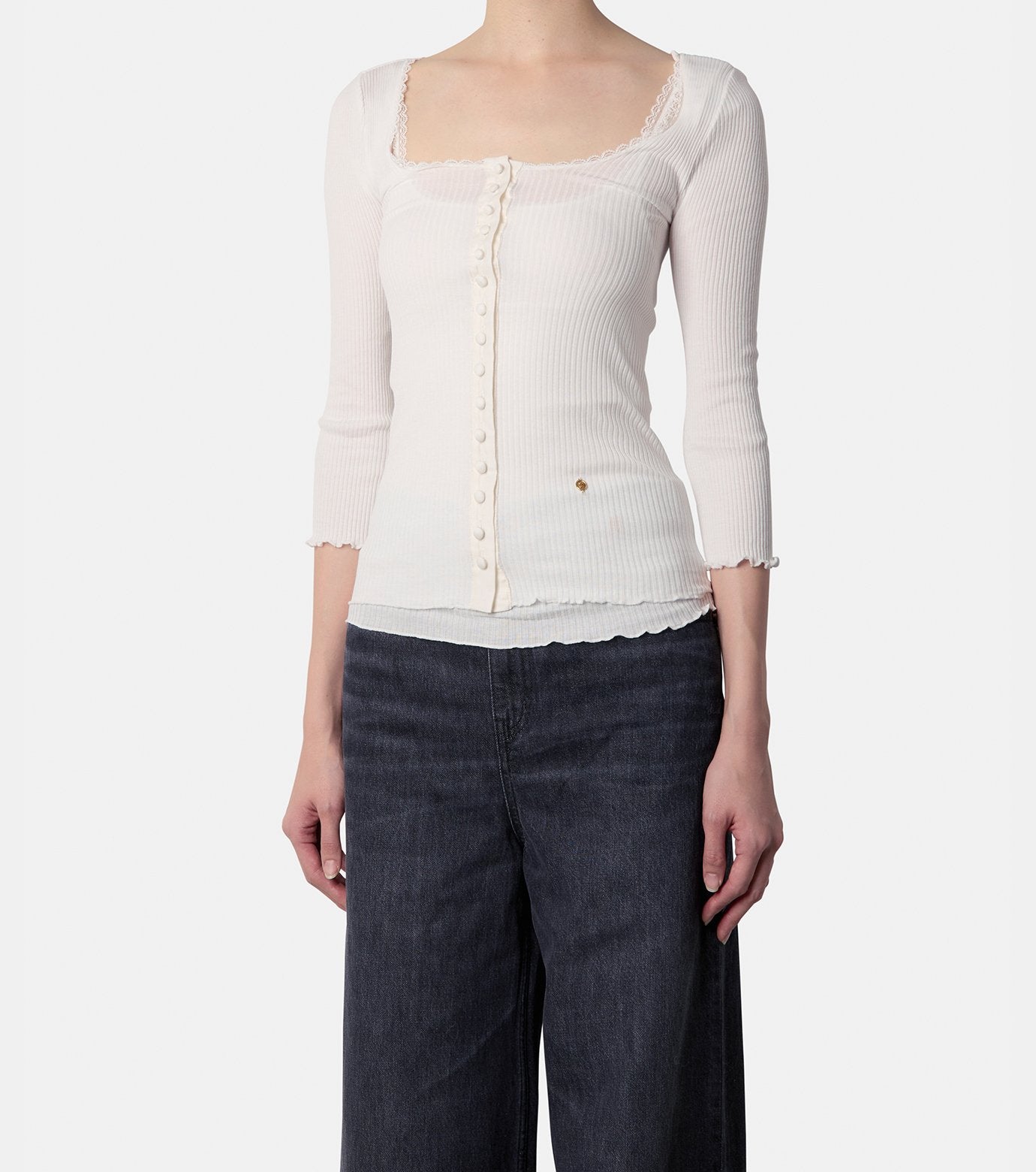 Rib Jersey Front Button Top