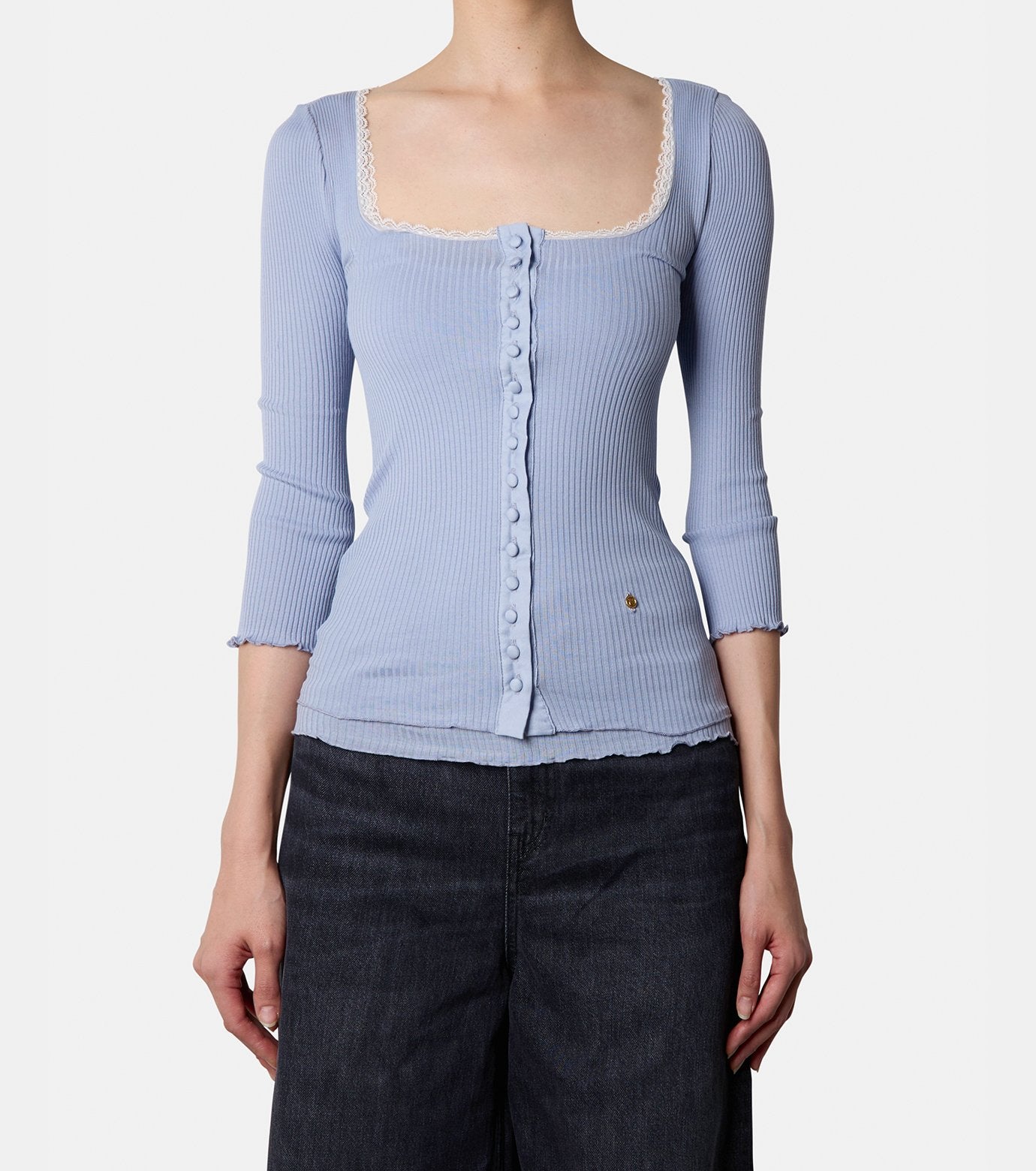 Rib Jersey Front Button Top