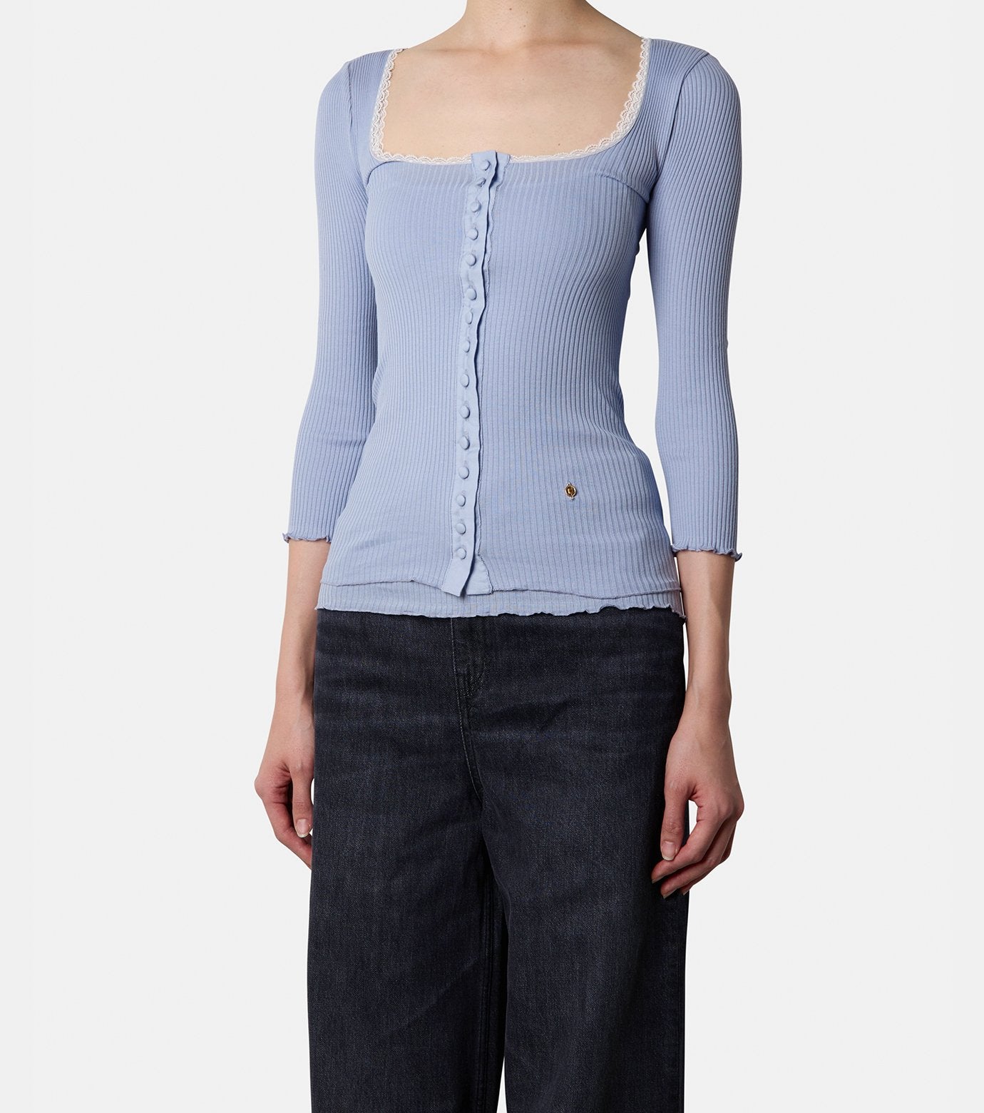 Rib Jersey Front Button Top