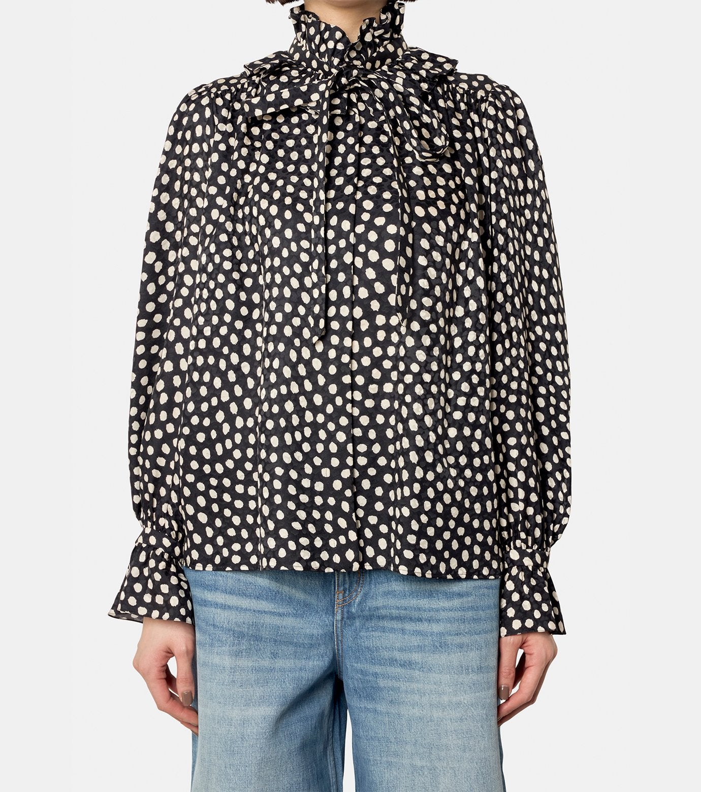 Silk Dots Bow Tie Blouse