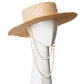 Pearl Chain Frayed Brim Canotier Hat