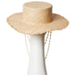 Pearl Chain Frayed Brim Canotier Hat