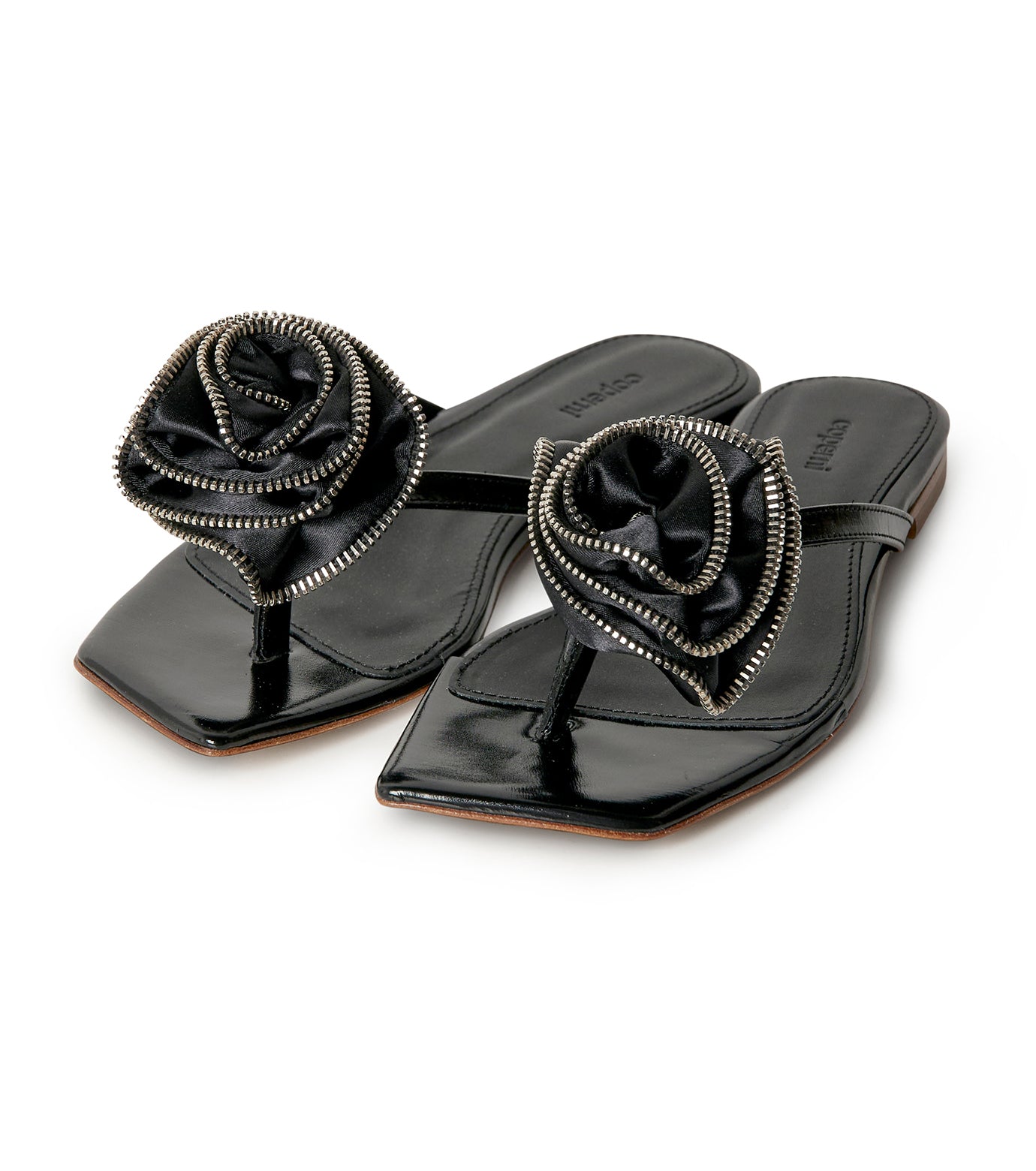 Zip Flower Slanted Flip Flop