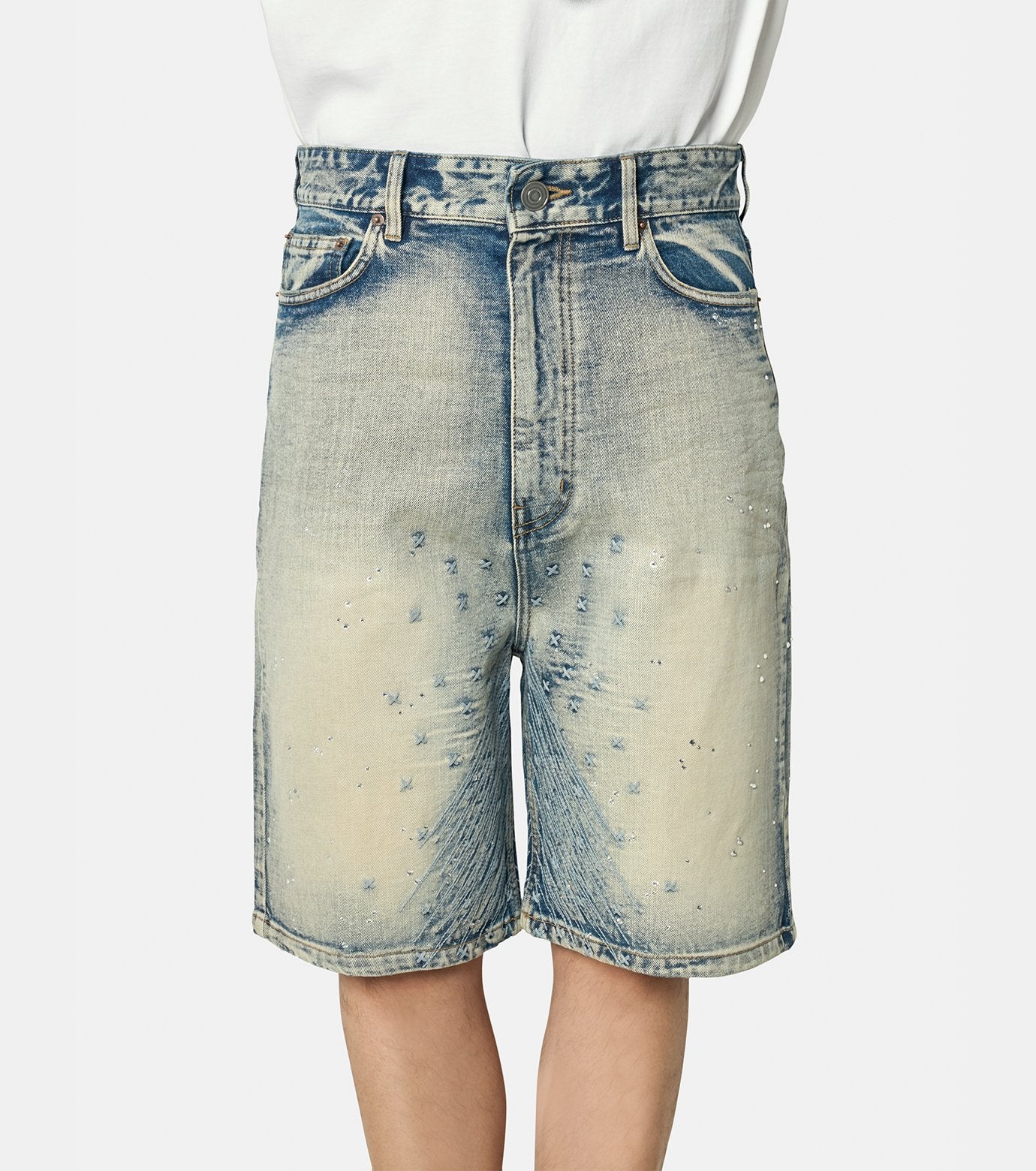 SKY MENS EMBROIDERY WASHED DENIM SHO