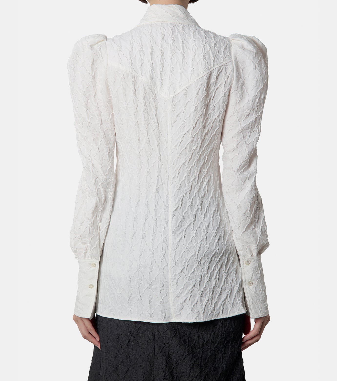 PUFF-SLEEVED FLORAL EMBOSSED SHIRT