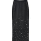 Denim Long Skirt w/Studs