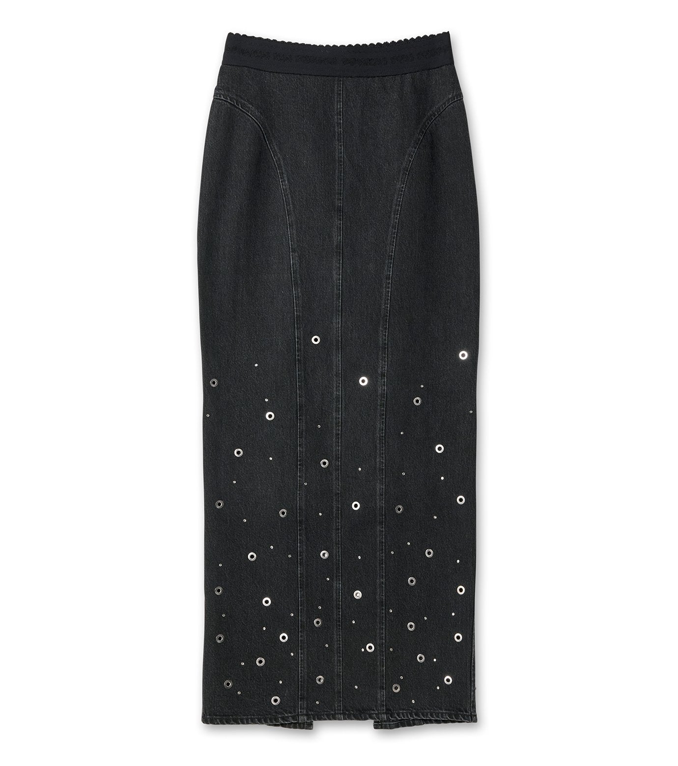 Denim Long Skirt w/Studs
