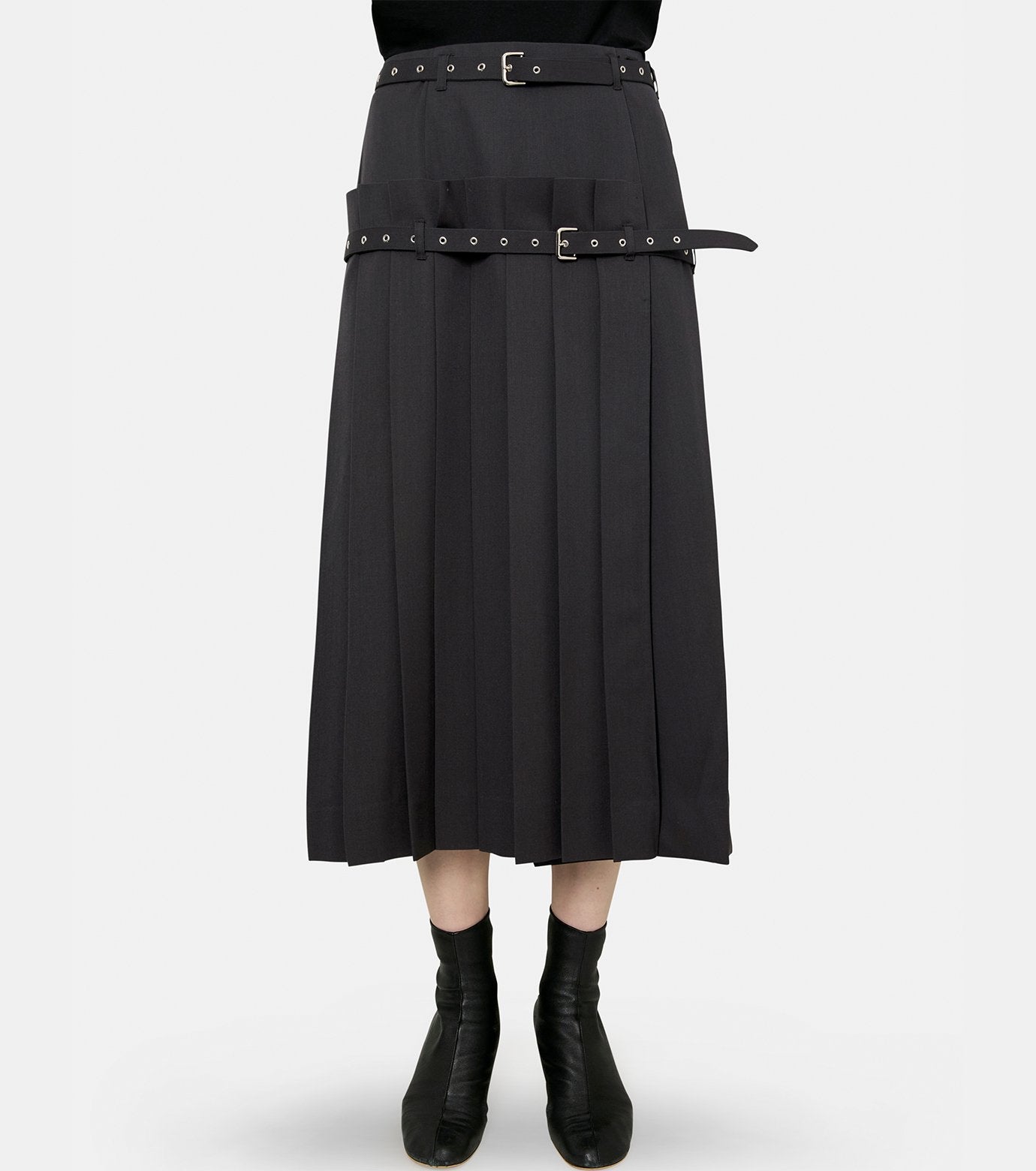 Pleated Wrap Midi Skirt