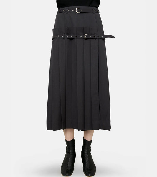 Pleated Wrap Midi Skirt