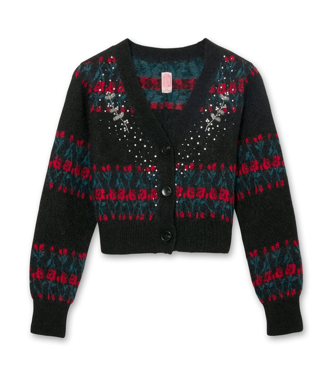 Jacquard Knit Vneck Cardigan