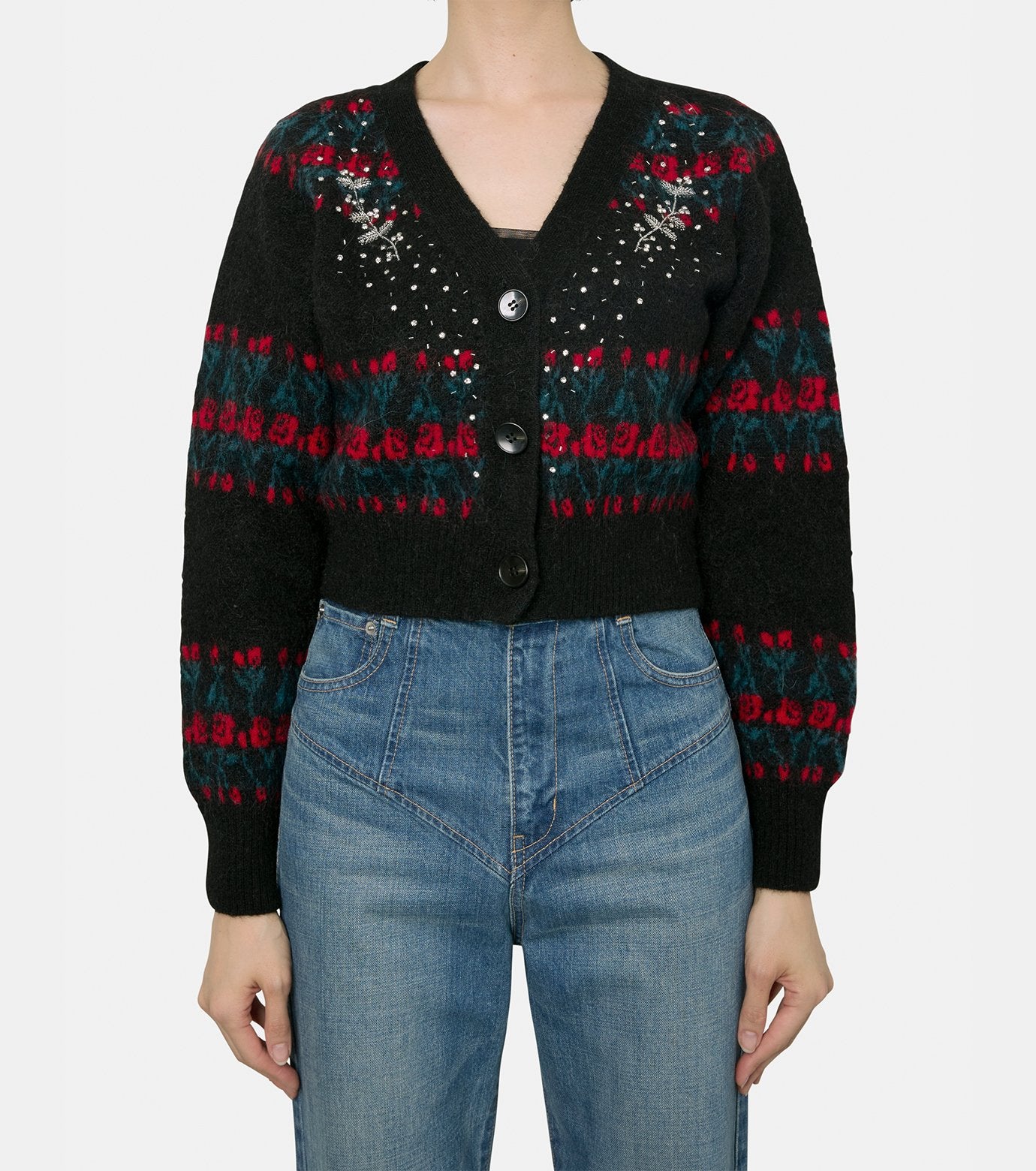 Jacquard Knit Vneck Cardigan